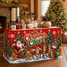 Christmas Table Skirt, Printed With Santa Claus, Reindeer And Christmas Tree Patterns, Arctic Holiday Theme Polyester Tablecloth, Colorful Christmas Party Decoration, Suitable For Family Gatherings, Children's Christmas Parties, Restaurants And Winter Home Decor - A - View 5