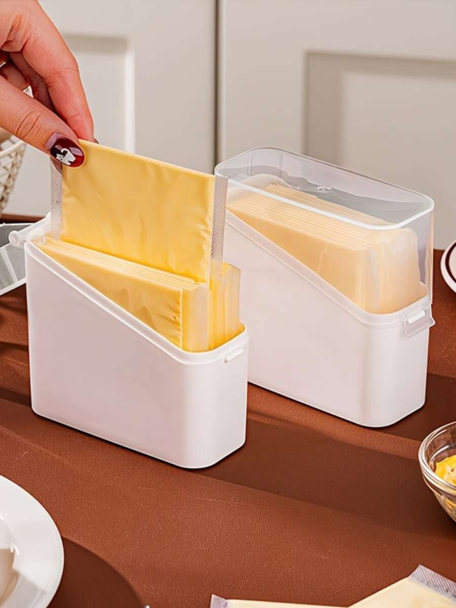 2 piezas/1 pieza Caja de almacenamiento de queso, dispensador cortador de mantequilla, caja de almacenamiento de rebanadas de queso para la puerta del refrigerador, adecuada para almacenar mantequilla, queso, rebanadas de queso y otros artículos pequeños del refrigerador, mantiene frescos los alimentos de la cocina y el comedor.