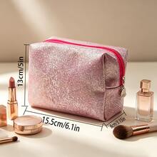 1pc Glitter Octagonal Makeup Bag, Travel & Business Trip Cosmetic Storage Bag, Women's Portable Makeup Organizer, Commute & Work Handheld Cosmetic Bag, Portable Clutch Bag For Personal Items - Pink - View 6