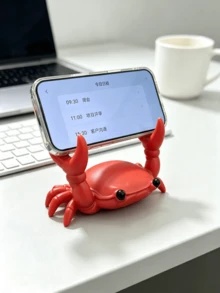 1pc Crab Shaped Phone Holder, Bright Red Compact Size, Anti-Slip Stable Phone Stand, Suitable For Sink, Bedside Table, Office Desk, Dining Table, Cute Marine Animal Cartoon Style, Desktop Decor Ornament, Hands-Free Viewing Accessory, Graduation Gift, Popular Atmosphere Desktop Gadget - Multicolor - View 2
