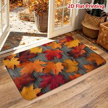 1/2pcs Autumn Door Mat, Autumn Maple Leaf Pattern Flannel Rug, Comfortable Soft Absorbent Non-Slip Machine Washable, Multi-Functional Home Entrance Hallway Kitchen Bathroom Bedroom Patio Decor, Thanksgiving Autumn Holiday Atmosphere Decoration - Multicolor - View 5