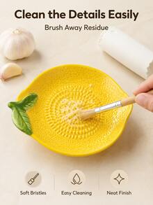 1/3pcs Garden Theme Ceramic Garlic Grinding Plate Set, Garlic Grinder And Ginger Grinder, Dip Plate With Silicone Garlic Peeler And Cleaning Brush, Multi-Functional Kitchen Tool Suitable For Garlic, Ginger, Carrot, Yam, Butter, Housewarming Gift - Garden-themed Garlic Press - View 7