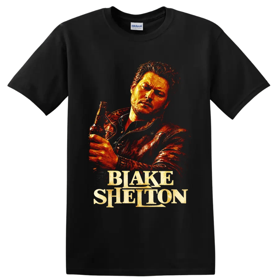 Blake Shelton Country Singer T Shirt W/ Beer Bottle Portrait Graphic Fan Tee - 黑色的 - 查看 1