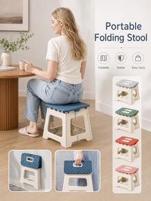 Portable Folding Stool, Durable Foldable Plastic Small Stool With Built-In Handle, Non-Slip Compact Folding Stool, Suitable For Home Indoor, Camping, Fishing, Picnic And Outdoor Travel - Multicolor - View 2