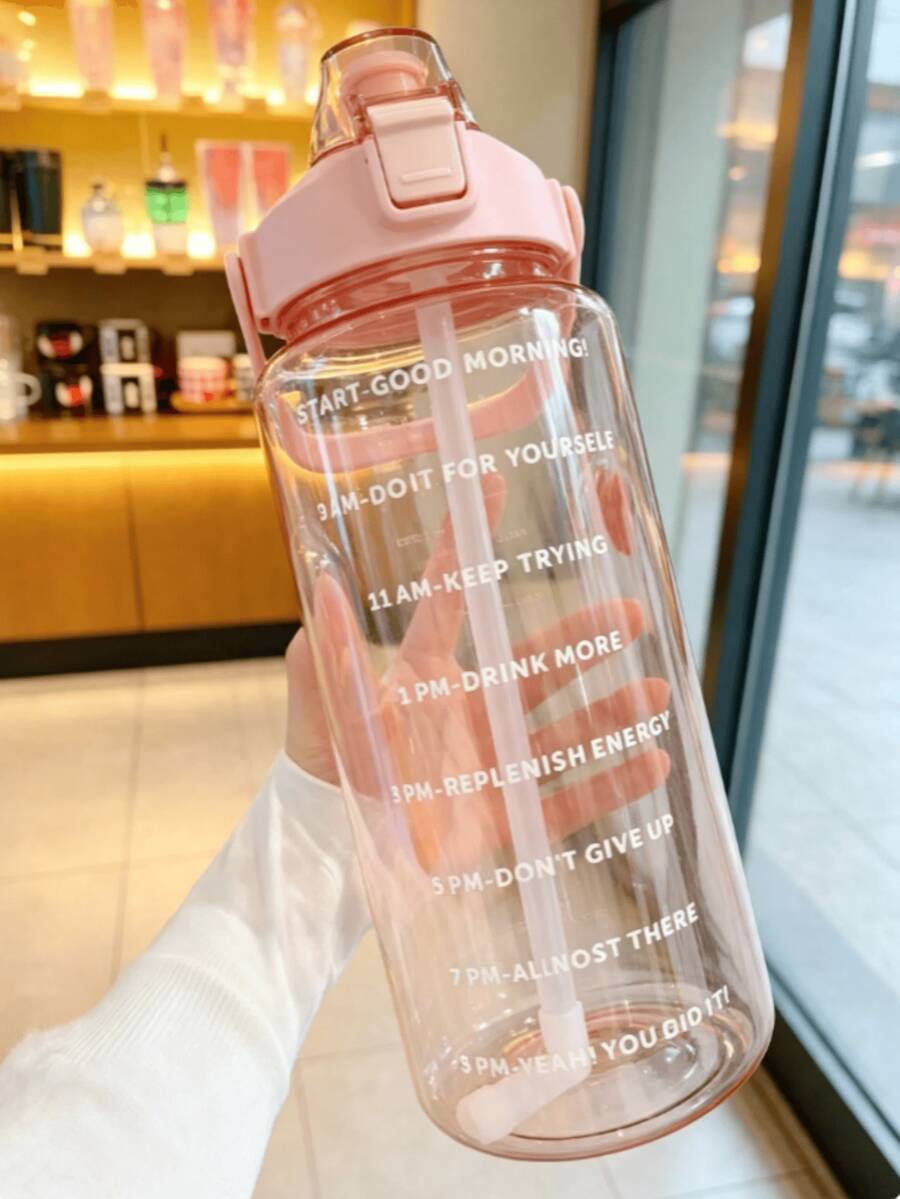 1pc 750/2000ml Large Capacity Black PC Water Bottle, Portable Straw Cup For Sports And Fitness, Suitable For Home And Outdoor Travel - Multicolor - View 1