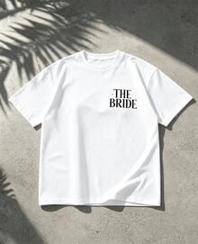 Oversized Pure Cotton Bridal Blouse, THE BRIDE Cocktail Back Print, Loose Fit For Bachelorette Parties And Summer Outings - White - View 2