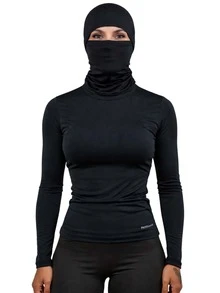 Kit Camiseta Blusa Termica Peluciada Manga Longa + Balaclava Touca Articulada Pra Inverno Corpo Aquecido Frio Moto - Camiseta PRETA/ Touca PRETA - Visão 5