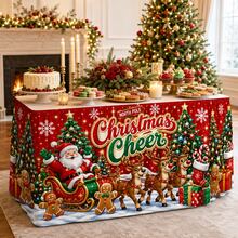Christmas Table Skirt, Printed With Santa Claus, Reindeer And Christmas Tree Patterns, Arctic Holiday Theme Polyester Tablecloth, Colorful Christmas Party Decoration, Suitable For Family Gatherings, Children's Christmas Parties, Restaurants And Winter Home Decor - A - View 4
