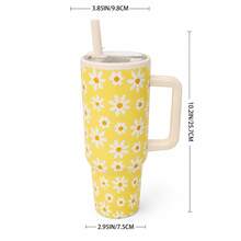 1pc 40oz Stainless Steel Insulated Tumbler With Handle And Straw, Daisy Print Cute Floral Pattern Insulated Cup, Double Wall Vacuum Insulated Cup Suitable For Hot And Cold Drinks, Large Capacity Coffee Cup For Women And Girls - White - View 2