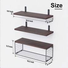 1 Set Over The Toilet Bathroom Storage Rack, Wall-Mounted Floating Shelf, Toilet Paper Holder, Farmhouse Style Decorative Shelf, 16 Inch, 3 Pieces, Brown - Multicolor - View 11