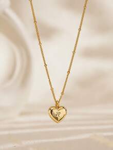 1PC Gentle Heart-Shaped Locket Design, Outer Side Can Be Engraved With Personalized Letters, Inner Box Can Store Precious Photos, Double Customization Creates Exclusive Jewelry. Light Luxury Pearl Chain Paired With Gold-Plated Heart Pendant, Delicate Texture Resistant To Oxidation And Fading, Fine Chain Style Lightweight And Versatile, Suitable For Various Outfit Styles. Simple And Exquisite Design, Low-Key And Timeless For Daily Wear, Perfect For Birthday, Mother's Day, Couple Anniversary Gifts. Hide Your Thoughts In The Heart-Shaped Pendant, Niche Style, Combining Aesthetic Appeal And Commemorative Meaning - 45+5cm Ball Chain - View 9