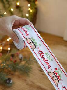 Cute Christmas Wired Edge Ribbon Roll Nutcracker Gingerbread Holly Printed Satin Ribbon For Gift Wrapping DIY Bow Making Wreath Tree Decor Aesthetic Festive Party Craft Supplies - Multicolor - View 11