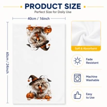 2pcs Fluffy Chick Halloween Pattern Kitchen Towels, Suitable For Dishwashing And Hand Drying, Decorative Kitchen Towels, Gift For Neighbors, Warm Housewarming Gift For Friends, Gift For Mom, And Birthday Gift For Friends, Halloween Gift - Multicolor - View 5
