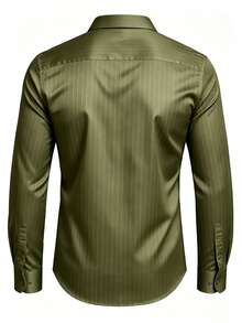 Men's Embossed Vertical Striped Commuter Shirt - Olive Green - View 2