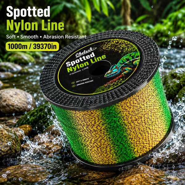 Chelesh 1000m/1093yds Nylon Fishing Line, 3D Color-Changing Invisible Spotted Line, Strong And Durable, Invisible In Water, Suitable For Lure Fishing, Fly Fishing, Saltwater And Freshwater, Fishing Accessories