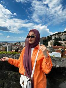 1 buah Hijab Chiffon Lembut Warna Polos Motif Mutiara untuk Wanita, Cocok untuk Pakaian Kasual Sehari-hari, Aksesori Jubah Musim Gugur/Dingin, Pakaian Penutup Wajah - Merah muda pekat - View 2