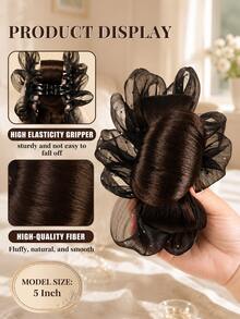 topshiny 1pc Fluffy Messy Bun Hair Extension With Claw Clip, Butterfly Mesh Bun Hair Piece, Voluminous Low Bun Updo Wig For Women - Multicolor - View 3