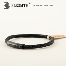 BLKSMTH 鋼絲編織硬派風格男士快拆手鍊 - 黑色 - 查看 1
