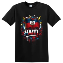 Haiti Flag T Shirt W/ Vibrant Red Blue Paint Splatter Patriotic Heritage Tee - 黑色的 - 查看 1
