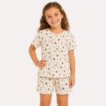 Pijama Infantil Menina Short Doll Suede Blusa Manga Curta e Short Confortável 4 ao 10 - abelinha - Visão 1