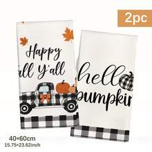 2PCS Kitchen Towels Autumn Black & White Plaid Pumpkin Truck Pattern, Pastoral Farm Style Microfiber Material Soft Kitchen Towels Dish Cloths, Hand Towels, Tablecloths, Kitchen Decor, Kitchen Cleaning, Bathroom Cleaning, Holiday Party Decor, Kitchen & Bathroom Supplies Home Essentials, Home Decor, Housewarming Gift - Black and White - View 11