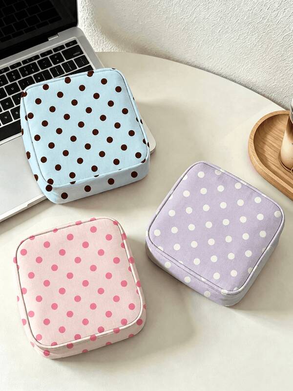 New Polka Dot Pattern Sanitary Napkin Storage Bag, Compact Women's Hygiene Products Organizer, Girls Mini Bag, Minimalist Multifunctional Coin Purse, Makeup Bag, Emergency Kit, Sanitary Napkin Storage Bag, Suitable For School, Work, Travel Small Bag, Elegant Holiday Travel Essential, College Essential, Back To School Season, Back To School Essential