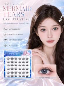 WANPIN WAN PIN Mermaid 36 Clusters Glue-Free Cluster False Eyelashes, 7.5-13.5mm Self-Adhesive False Eyelashes, Ultra-Thin Eyelash Segments, Lightweight Soft Natural, Rounded R-Angle Design, Quick And Convenient Application - C - View 2