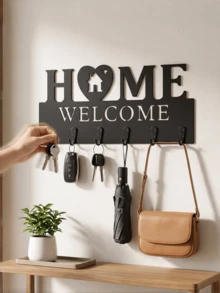 1-Piece Wall-Mounted Key Hook For The Entryway | Style Wall Key Holder | Wooden Wall Decor | Decorative Key Rack For The Entryway | Handcrafted Wooden Home Decor | Removable Wooden Key Holder - WELCOME HOME - View 8