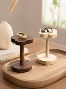 1pc Flower-Shaped Solid Wood Ring Holder, Solid Wood Jewelry Display Stand, Desktop Ring Storage Cabinet, Ring & Earring Organizer, Jewelry Photography Prop, Home & Retail Display, Best Choice For Beautiful Homes - Multicolor - View 1