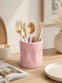 1pc Wavy Texture Kitchen Countertop Utensil Holder, Large Capacity Utensil Holder, Modern Asymmetrical Pleated Design Kitchen Utensil Storage Rack, Multi-Purpose Suitable For Utensils, Makeup Brushes, Home Kitchen Decor Storage Organizer - Multicolor - View 4