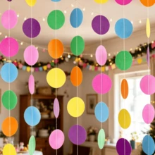 3pcs 7-Color Paper Round Dot Garland (Includes 6 Self-Adhesive Hooks), Colorful Banner Hanging Rainbow Theme Decoration, Suitable For Birthday Party, Wedding, Camping, Christmas, Various Celebrations, Party Garland (Random Color) - View 4