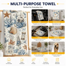 2pcs Ocean Theme Hand Towels - Modern Marine Animal Pattern, Durable Polyester Material, Machine Washable, Suitable For Bathroom And Kitchen Decor, Create Coastal Home Atmosphere | Ocean Theme Decor | - Multicolor - View 6