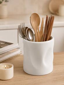1pc Wavy Texture Kitchen Countertop Utensil Holder, Large Capacity Utensil Holder, Modern Asymmetrical Pleated Design Kitchen Utensil Storage Rack, Multi-Purpose Suitable For Utensils, Makeup Brushes, Home Kitchen Decor Storage Organizer - Multicolor - View 11