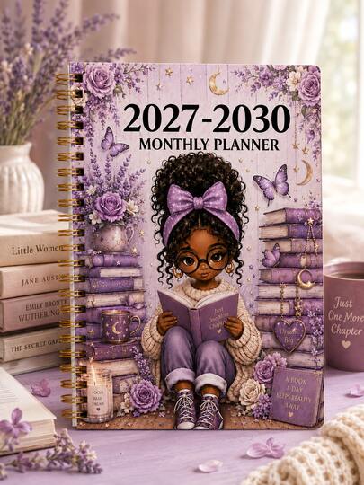 2027-2030 Monthly Planner, Purple Reading Girl Monthly Weekly Spiral Notebook Desk Calendar 2026 2027 Planner, Great For Back To School Supplies Office Supplies For Women Desk Accessories Christmas Gifts
