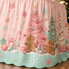 Merry & Bright Christmas Tablecloth, Macaron Candy Color Polyester Fabric, Printed With Gingerbread Man, Christmas Tree, Snowflake And Candy Cane 2D Patterns, Suitable For Holiday Parties, Family Dinners And Home Decor - A - View 9