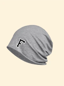 1pc Unisex Soft Elastic Loose Knit Beanie, A-Z 26 Letter Pattern, Lightweight Casual Skull Cap, Elastic Headwear, Suitable For City Walks And Short Trips - Grey - View 11