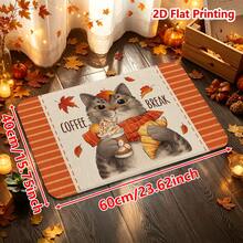 1/2pcs Autumn Door Mat, Autumn Maple Leaf Cat Coffee Theme Flannel Door Mat, Comfortable Soft Absorbent Non-Slip Machine Washable, Multi-Functional Home Entrance Living Room Kitchen Bathroom Hallway Floor Mat, Thanksgiving Holiday Decoration Carpet - Multicolor - View 14