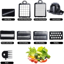 12-In-1 Multifunctional Food Chopper With 7-Blade Professional Onion Chopping Head, Large Capacity Food Storage Container, Vegetable Chopping, Salad Slicing, Pasta Cutting, Cheese Grating Functions, Hand Protection Anti-Scratch Design, Suitable For Potatoes, Carrots, Garlic And Other Fresh Fruits And Vegetables, All-In-One Kitchen Tool For Home Meal Prep And Light Salad Making, Easy To Disassemble And Wash, And Effortless Cooking Utensil For Beginners - Black - View 6