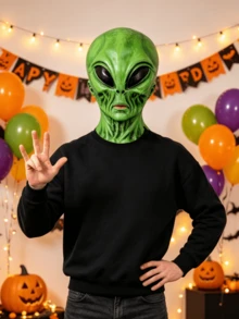 1pc Green Alien Latex Head Mask, Halloween Cosplay Party Costume Prop - Multicolor - View 7