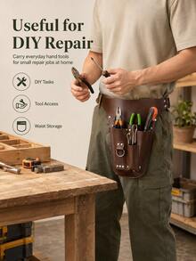 Vintage PU Leather Gardening Tool Belt, Multi-Pocket Tool Storage Bag With Adjustable Waist Strap, Portable Gardening Tool Organizer, Suitable For Gardeners, Florists And DIY Users, Pruning, Planting, Harvesting, Floral Arrangement, Yard Work, Waist Tool Pouch Holster - Multicolor - View 3