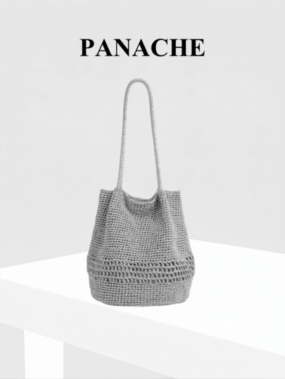 Nischen Silber Glänzende Gewebte Eimer-Tragetasche, Cut Out Atmungsaktive Gewebte Stoff mit Verlängertem Schultergurt, Große Kapazität Minimalistische Gewebte Schultertasche Handtasche für Täglichen Arbeitsweg, Strand, Reisen, Frauen