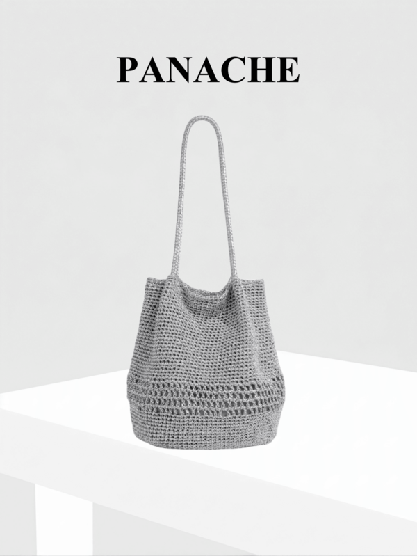 Nischen Silber Glänzende Gewebte Eimer-Tragetasche, Cut Out Atmungsaktive Gewebte Stoff mit Verlängertem Schultergurt, Große Kapazität Minimalistische Gewebte Schultertasche Handtasche für Täglichen Arbeitsweg, Strand, Reisen, Frauen