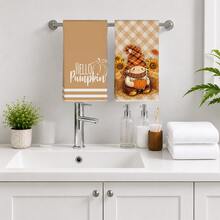 2PCS Kitchen Towels Autumn Brown Gnome Pumpkin Pattern, Pastoral Farm Style Microfiber Material Soft Kitchen Towels Dish Cloths, Hand Towels, Tablecloths, Kitchen Decor, Kitchen Cleaning, Bathroom Cleaning, Holiday Party Decor, Kitchen Bathroom Supplies Home Essentials, Home Decor, Housewarming Gift - Orange - View 7