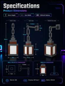 16 Color RGB Pixel Lantern Night Light, USB Rechargeable, Remote Control Wall-Mounted Desktop Lamp, Bedroom Game Room Decor Gift, With Hanging Chain Dual-Use Light, Suitable For Bedroom, Game Room, Party And Cosplay Decoration - Multicolor - View 4
