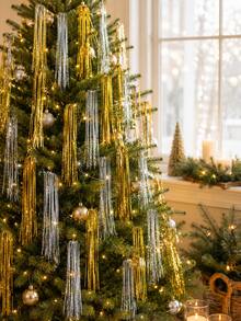 1 Pack 19.7 Inch Shiny Silver & Gold Christmas Sequin Icicle Hanging Decor, Christmas Tree Wedding Home Party Decoration, Fireplace Decoration, Party Backdrop Decoration, Home Decor - Multicolor - View 4