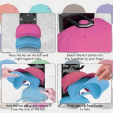 2pcs Wall-Mounted Baseball Cap Storage Rack, Strong Adhesive Hooks, Multi-Layer Storage Display Rack, Can Store Multiple Hats, Suitable For Closet, Behind Door, Bedroom Wall Hat Rack 1/2pcs - Multicolor - View 6