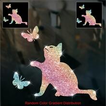 1张闪亮卡通猫咪蝴蝶图案乙烯基汽车贴纸 - 防水可移除，适用于轿车 - 均碼 - 查看 10