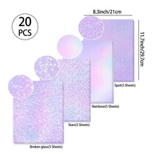 A4 Size Transparent Holographic Cold Laminating Film, 8.3*11.7 Inches, 4 Styles Mixed: Diamond, Rainbow, Star, Dotted, Waterproof Self-Adhesive Vinyl Sticker Paper - A - View 1