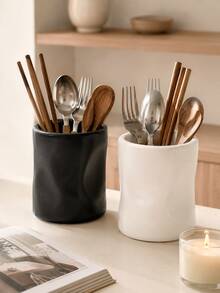 1pc Wavy Texture Kitchen Countertop Utensil Holder, Large Capacity Utensil Holder, Modern Asymmetrical Pleated Design Kitchen Utensil Storage Rack, Multi-Purpose Suitable For Utensils, Makeup Brushes, Home Kitchen Decor Storage Organizer - Multicolor - View 3
