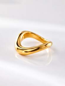 Anillo de banda gruesa con diseño de onda pulido de plata de ley S925 minimalista y único para mujeres - Anillo llamativo - Ver 4